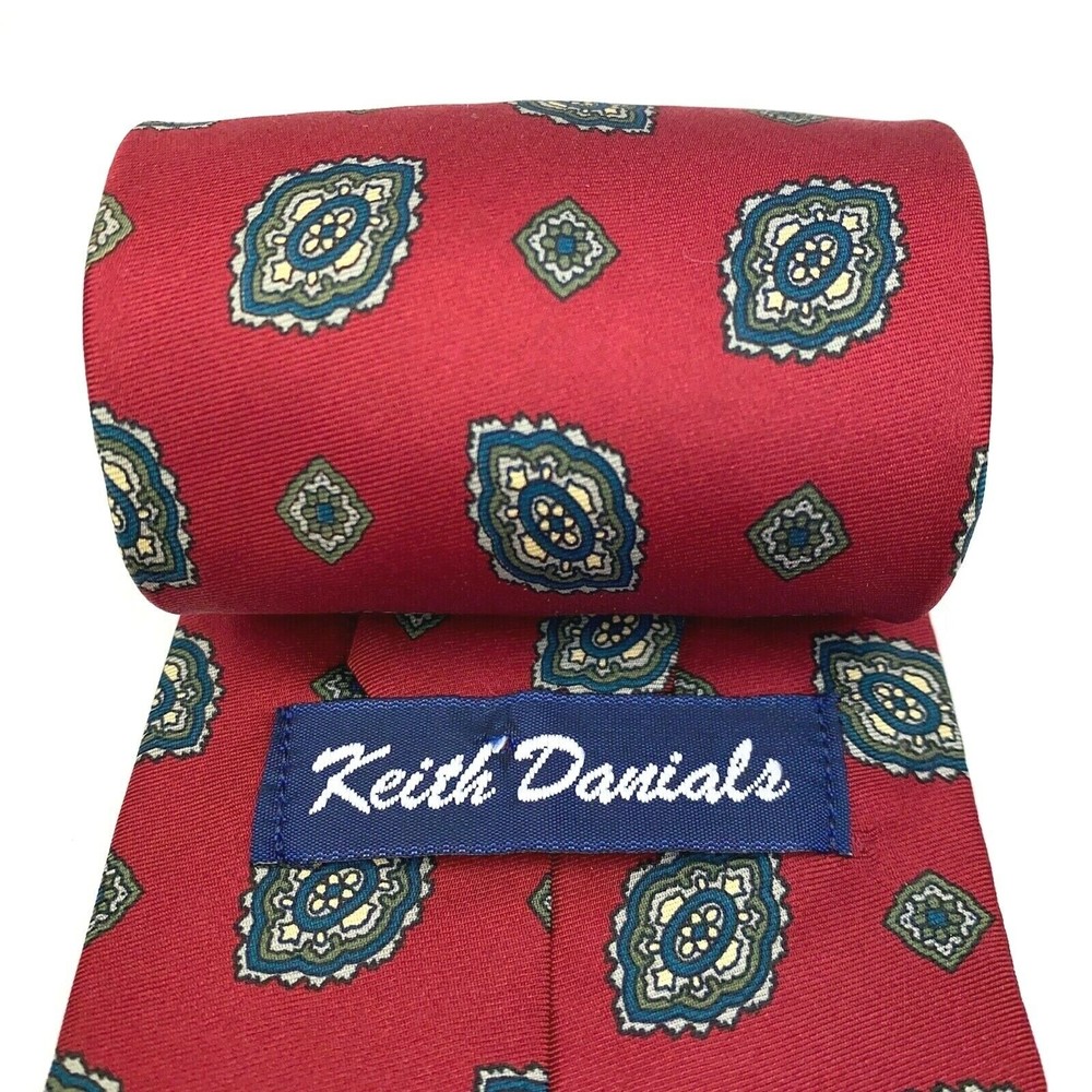 Keith Danials Tie Red 100% Silk Imported Fabric Woven Mens Necktie Made in USA
